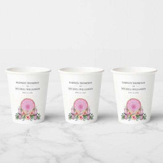 Rosa Mandala Crystals Metaphysische Hochzeit Pappbecher (Multi)