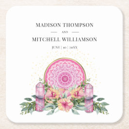 Rosa Mandala Crystals Metaphysische Hochzeit Rechteckiger Pappuntersetzer