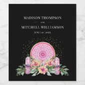 Rosa Mandala Crystals Metaphysische Hochzeit Weinetikett (Einzelnes Label)