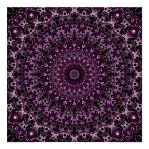 Rosa Mandala in Rosa und Schwarz mit floraler Geom Poster