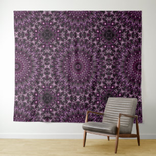 Rosa Mandala in Rosa und Schwarz mit floraler Geom Wandteppich
