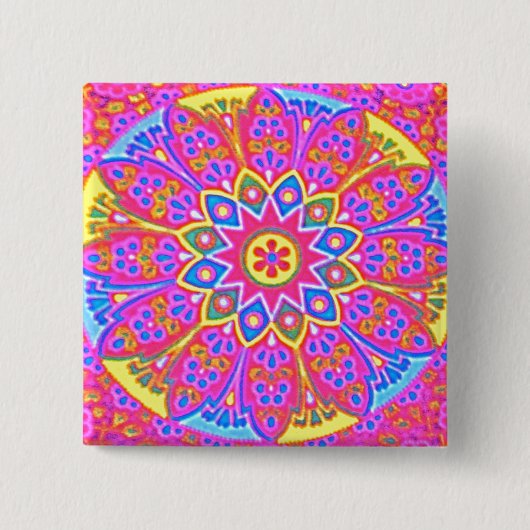 Rosa Mandala-Knopfquadrat Button (Vorderseite)