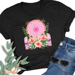 Rosa Mandala Kristallblumen Wasserfarbe Boho T-Shirt