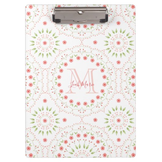 Rosa Mandala Monogramm Chic Klemmbrett (Vorderseite)
