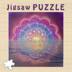 Rosa Mandala-Sonnenuntergang über dem Ozean Puzzle