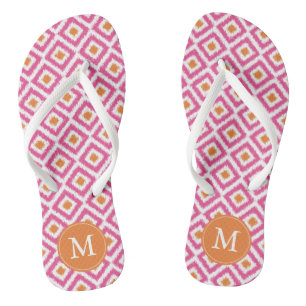 Rosa Mandarine Ikat Muster Mit Monogramm Badesandalen