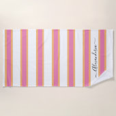 Rosa Mandarine Weißer, moderner Streifen Strand Strandtuch (Vorderseite)