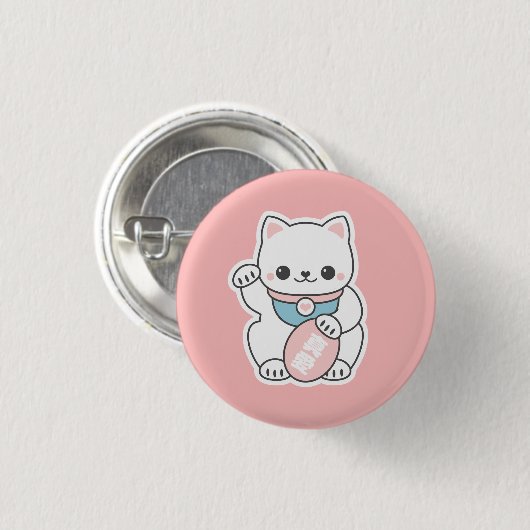 Rosa Maneki Neko Button (Vorne & Hinten)