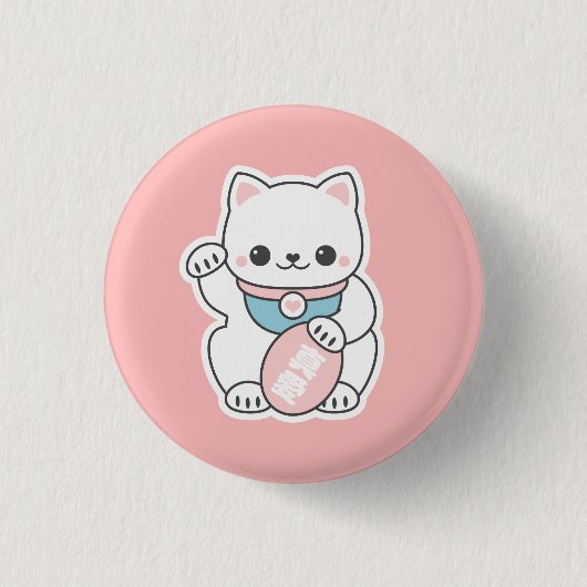 Rosa Maneki Neko Button (Vorderseite)