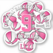Rosa Mannschaftsfarben Basketball Cluster Name Aufkleber (Vorderseite)
