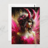 Rosa Märchen mit Hörnern Dunkle Fantasie Kunst Postkarte (Vorne/Hinten)