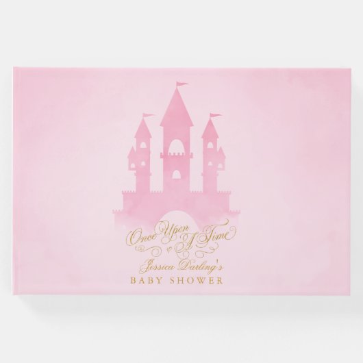 Rosa Märchenburg Baby Dusche Gästebuch (Vorderseite)