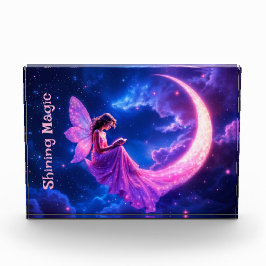 Rosa Märchenmond glänzt niedliche Magie Fotoblock