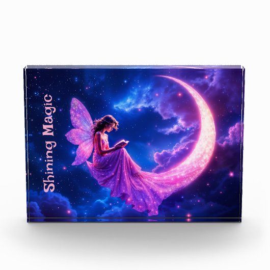 Rosa Märchenmond glänzt niedliche Magie Fotoblock (Vorderseite)
