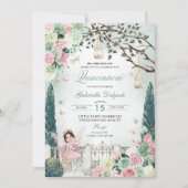 Rosa Märchenprinzessin Verzauberter Garten Quincea Einladung (Vorderseite)