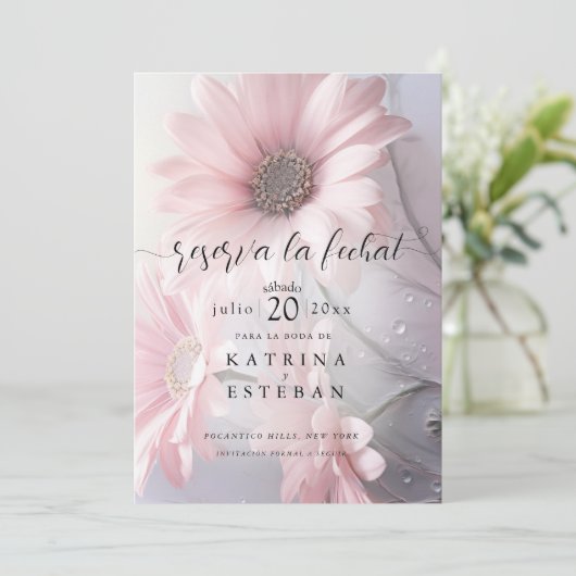 Rosa margarita floral guardar la fecha 2 save the date (Stehend Vorderseite)