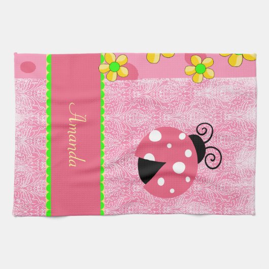Rosa Marienkäfer Geschirrtuch (Horizontal)