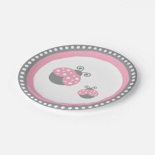 Rosa Marienkäfer Pappteller (Schrägansicht)