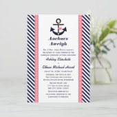Rosa Marine-Blau-Anker-Seehochzeits-Einladungen Einladung (Stehend Vorderseite)