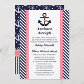 Rosa Marine-Blau-Anker-Seehochzeits-Einladungen Einladung (Vorne/Hinten)