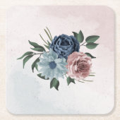 Rosa Marineblau dustig blühende Blumengrün Rechteckiger Pappuntersetzer (Vorderseite)