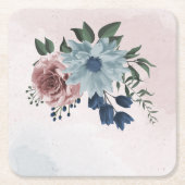 Rosa Marineblau dustig blühende Blumengrün Rechteckiger Pappuntersetzer (Vorderseite)