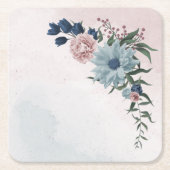 Rosa Marineblau dustig blühende Blumengrün Rechteckiger Pappuntersetzer (Vorderseite)