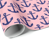 Rosa, Marineblaue Anker Muster Geschenkpapier (Rolleneckpunkt)