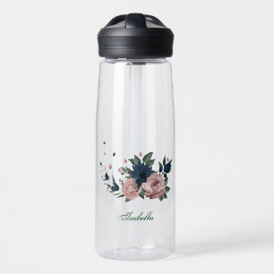 rosa & marineblaue Blumen botanisch Trinkflasche