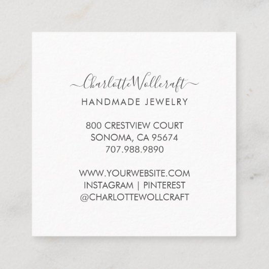 Rosa Marmor Agate Gold Glitzer Handgefertigte Schm Quadratische Visitenkarte (Rückseite)