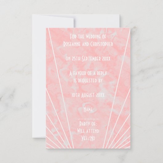 Rosa Marmor Art Deco Design Hochzeit RSVP Karte (Rückseite)