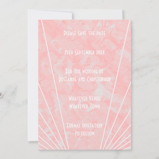 Rosa Marmor Art Deco Design Hochzeit Save The Date (Rückseite)