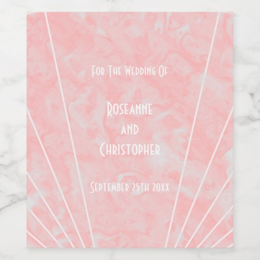 Rosa Marmor Art Deco Design Hochzeit Weinetikett (Einzelnes Label)