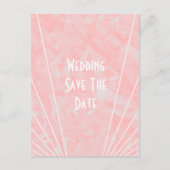 Rosa Marmor Art Deco Hochzeit speichern das Datum Ankündigungspostkarte (Vorderseite)