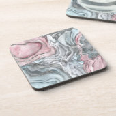 Rosa Marmor aus der Rose - Pastellpinsel und silbe Getränkeuntersetzer (Linke Seite)