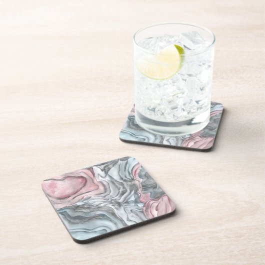 Rosa Marmor aus der Rose - Pastellpinsel und silbe Getränkeuntersetzer (Rechte Seite)