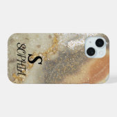 Rosa Marmor Chic Gold Glitter Monogramm iPhone 15 Hülle (Rückseite (Horizontal))