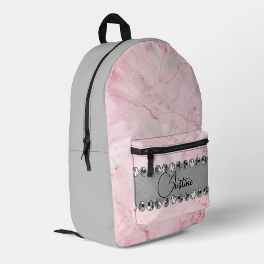 Rosa Marmor Diamant Blende Personalisiert Bedruckter Rucksack (Rückseitige Ecke links)