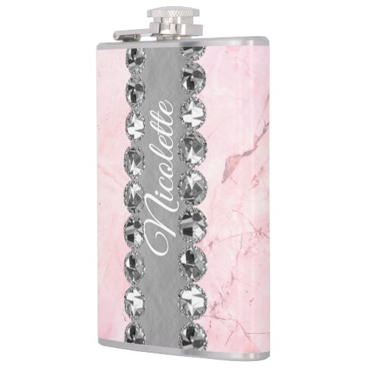 Rosa Marmor Diamond Bling Flachmann (Links)