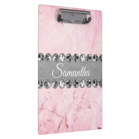 Rosa Marmor Diamond Bling Klemmbrett (Rechts)