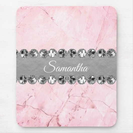Rosa Marmor Diamond Bling Mousepad (Vorne)