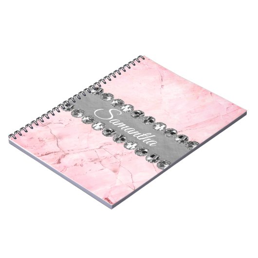 Rosa Marmor Diamond Bling Notizblock (Linke Seite)