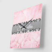 Rosa Marmor Diamond Bling            Quadratische Wanduhr (Winkel)