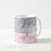 Rosa Marmor Diamond Glitzer Name Tasse (VorderseiteRechts)