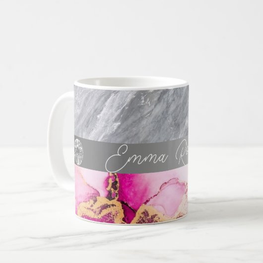 Rosa Marmor Diamond Glitzer Name Tasse (Vorderseite Links)