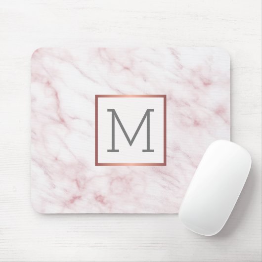 Rosa Marmor Elegant Monogram Mousepad (Mit Mouse)