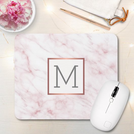 Rosa Marmor Elegant Monogram Mousepad
