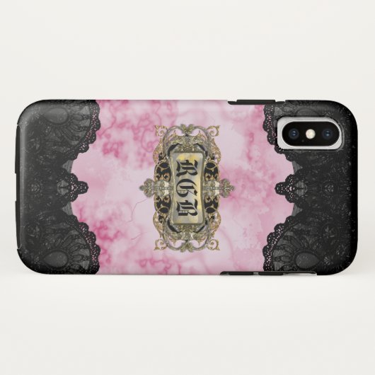 Rosa Marmor Elegantes romantisches Monogramm Case-Mate iPhone Hülle (Rückseite (Horizontal))