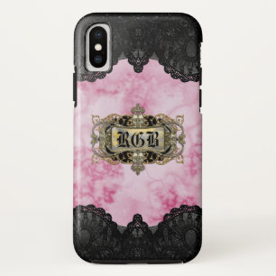 Rosa Marmor Elegantes romantisches Monogramm Case-Mate iPhone Hülle