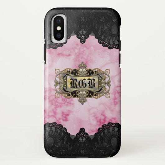 Rosa Marmor Elegantes romantisches Monogramm Case-Mate iPhone Hülle (Rückseite)